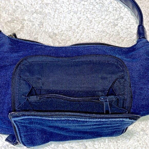 1970s 10X7 8 Pkt Croft & Barrow Denim Jean Embroidered Floral Shoulder Bag Purse - Picture 4 of 7
